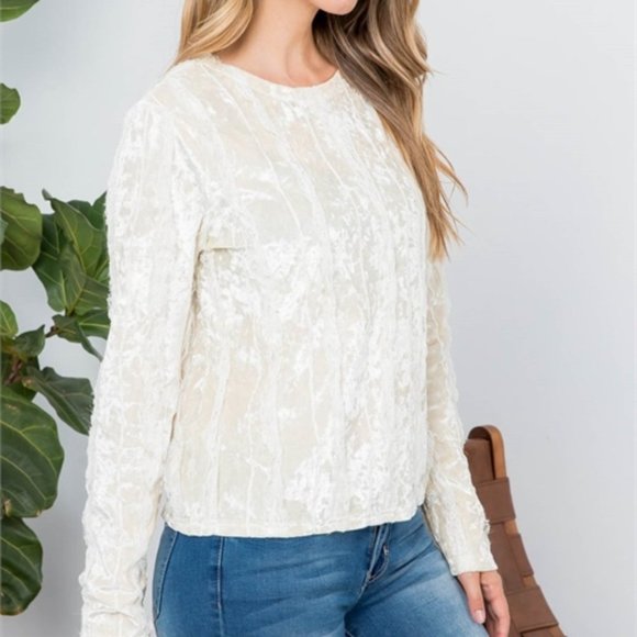 BOHO WOMENS CREAM VELVET LACE DETAIL BLOUSE TOP - Picture 6 of 7